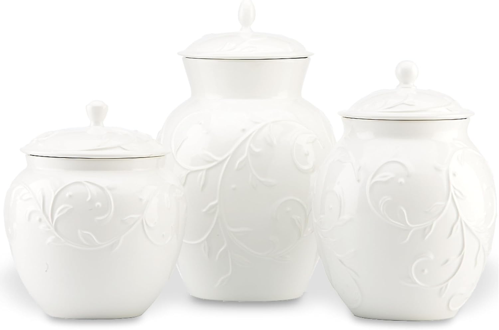 Opal Innocence Carved 3-Piece Canister Set, 6.00 LB, White