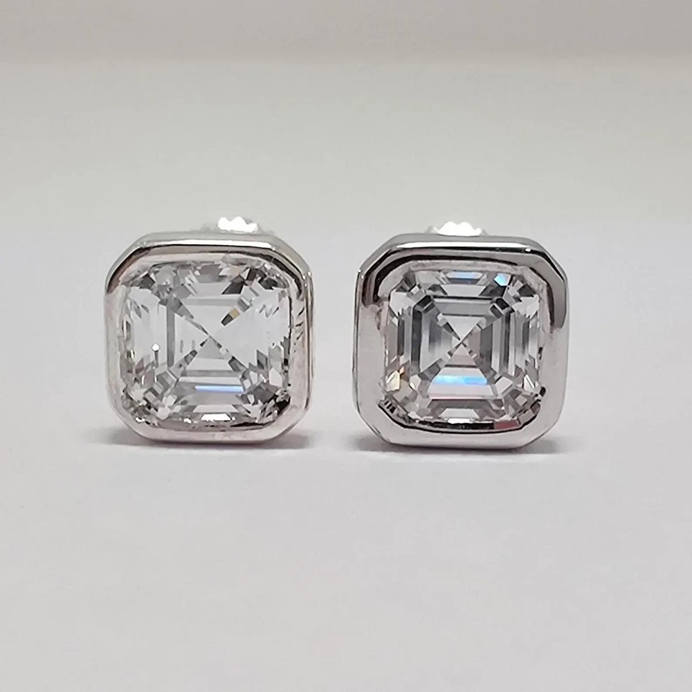 3CTW Asscher Cut Moissanite Stud Earrings in 14K White Gold Plated for Gifting