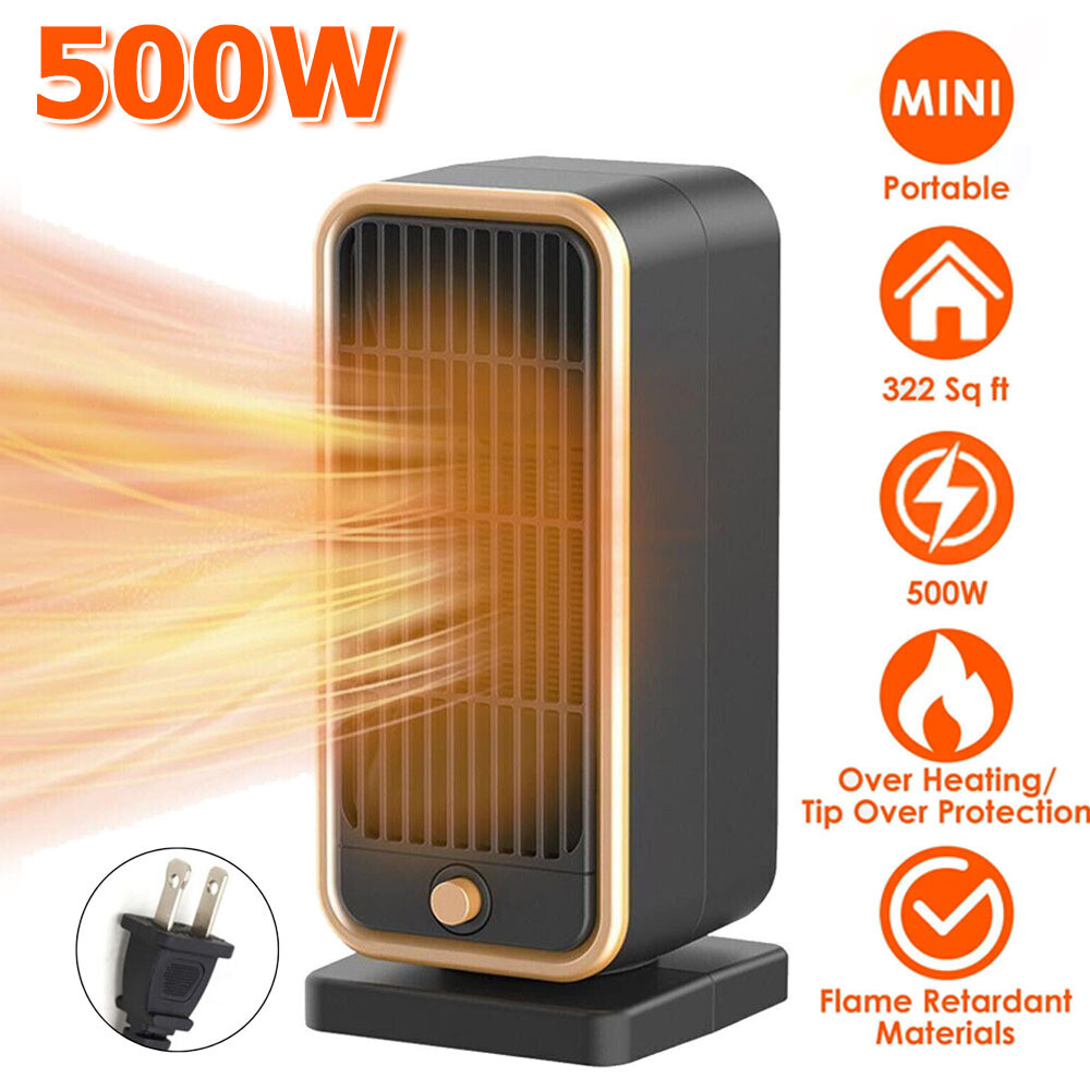 500W Space Heater Portable for Room Indoor Use Fast PTC Ceramic Instant Heating