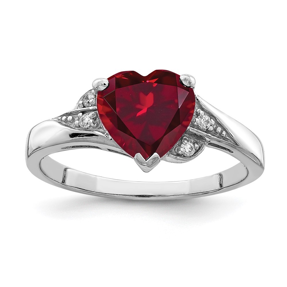 925 Sterling Silver Cubic Zirconia and Synthetic Ruby Heart Ring Size 8