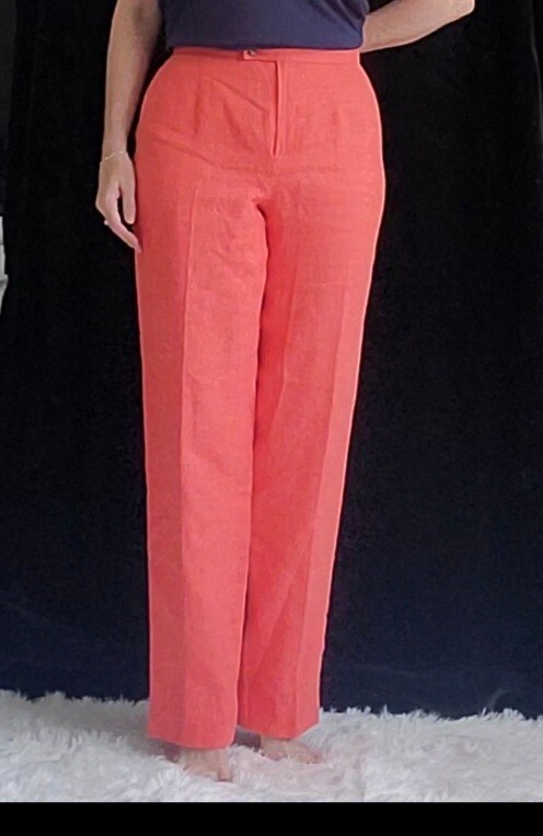 Beautiful Harve Benard Coral Lined Straight Leg LINEN Pants High Rise Size 14