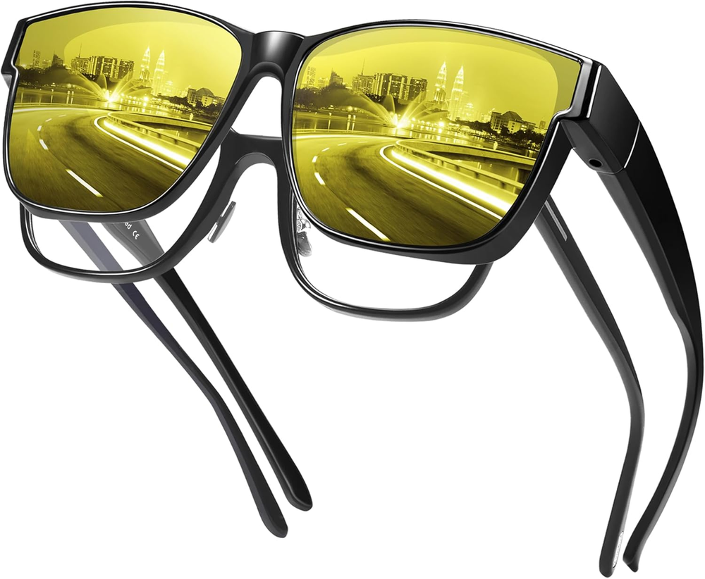 Night Vision Driving Glasses Fit over Eyeglasses for Men Women, anti Glare Polar