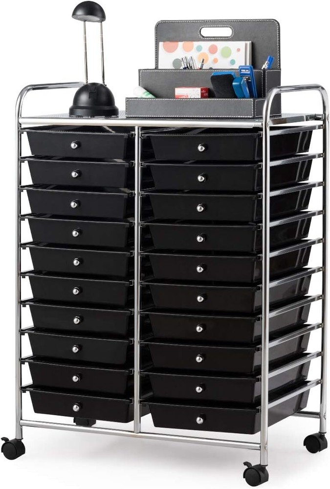 20-Drawer Rolling Storage Cart for Tools, Scrapbook Paper, Office & School Supplies - Compact Mobile Organizer