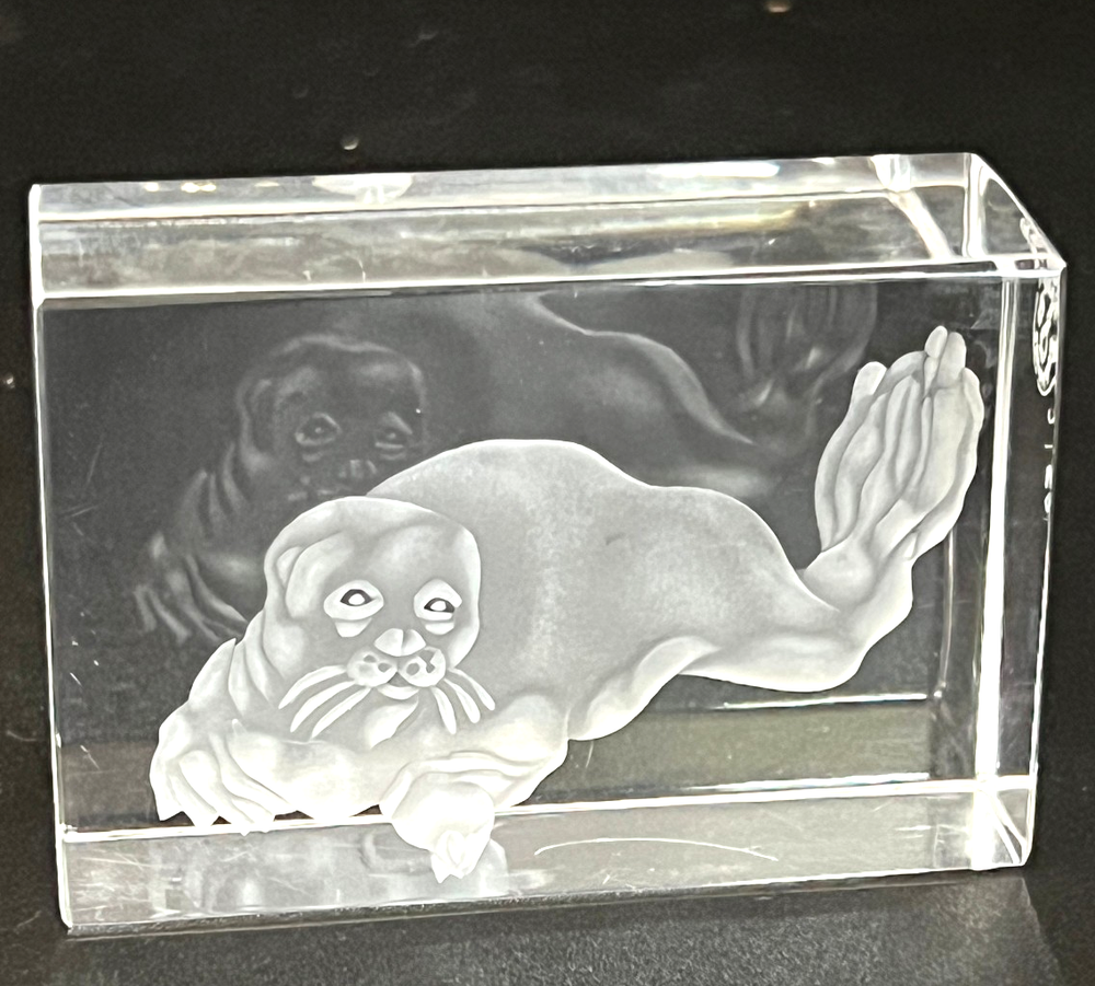 Rare Baccarat Crystal Baby Seal PaperweightSigned Rene Fuller & Numbered 2/50