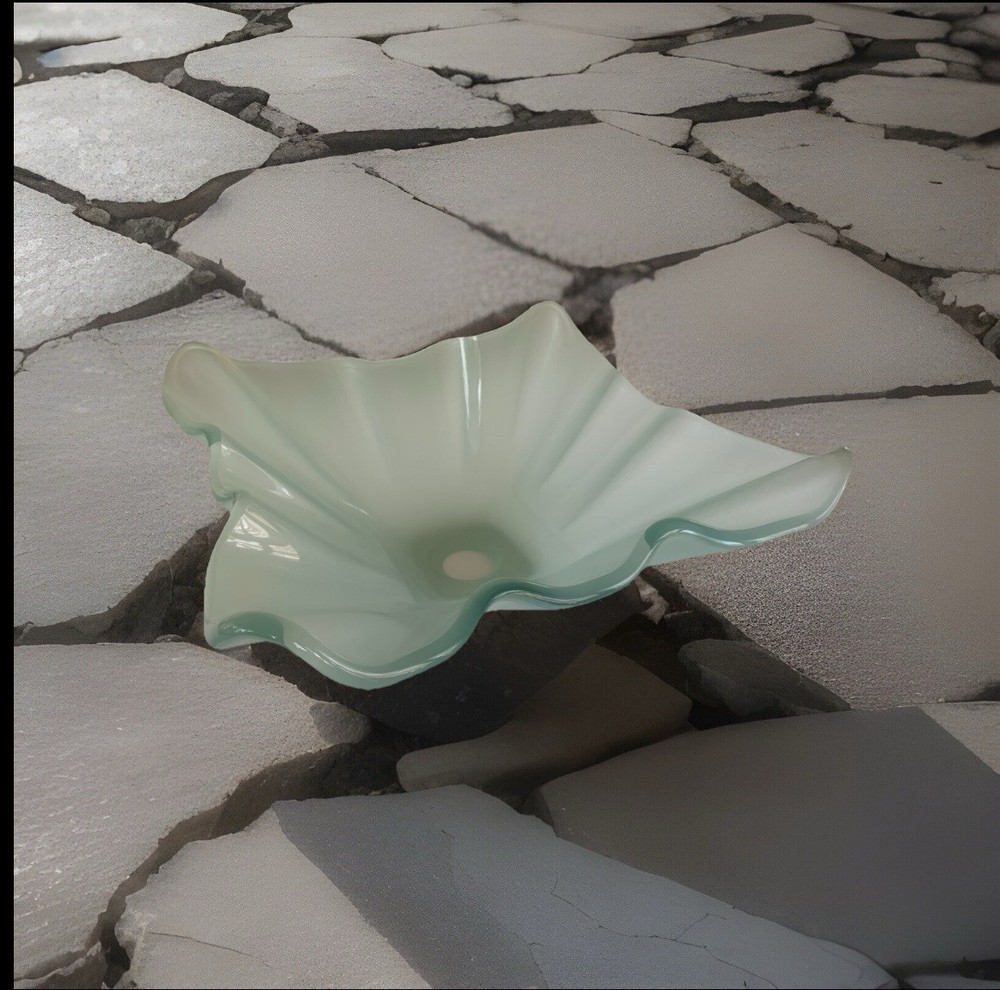 Frosted Glass Vessel Sink 16x16 Wavy Edge Modern Bathroom Vanity NIB