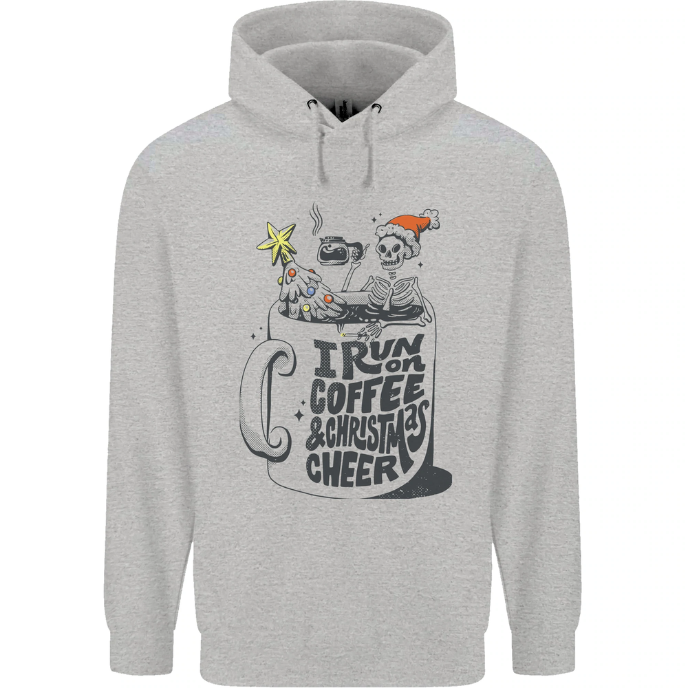 I Run On Coffee and Christmas Cheer Skull Mens 80% Cotton Hoodie