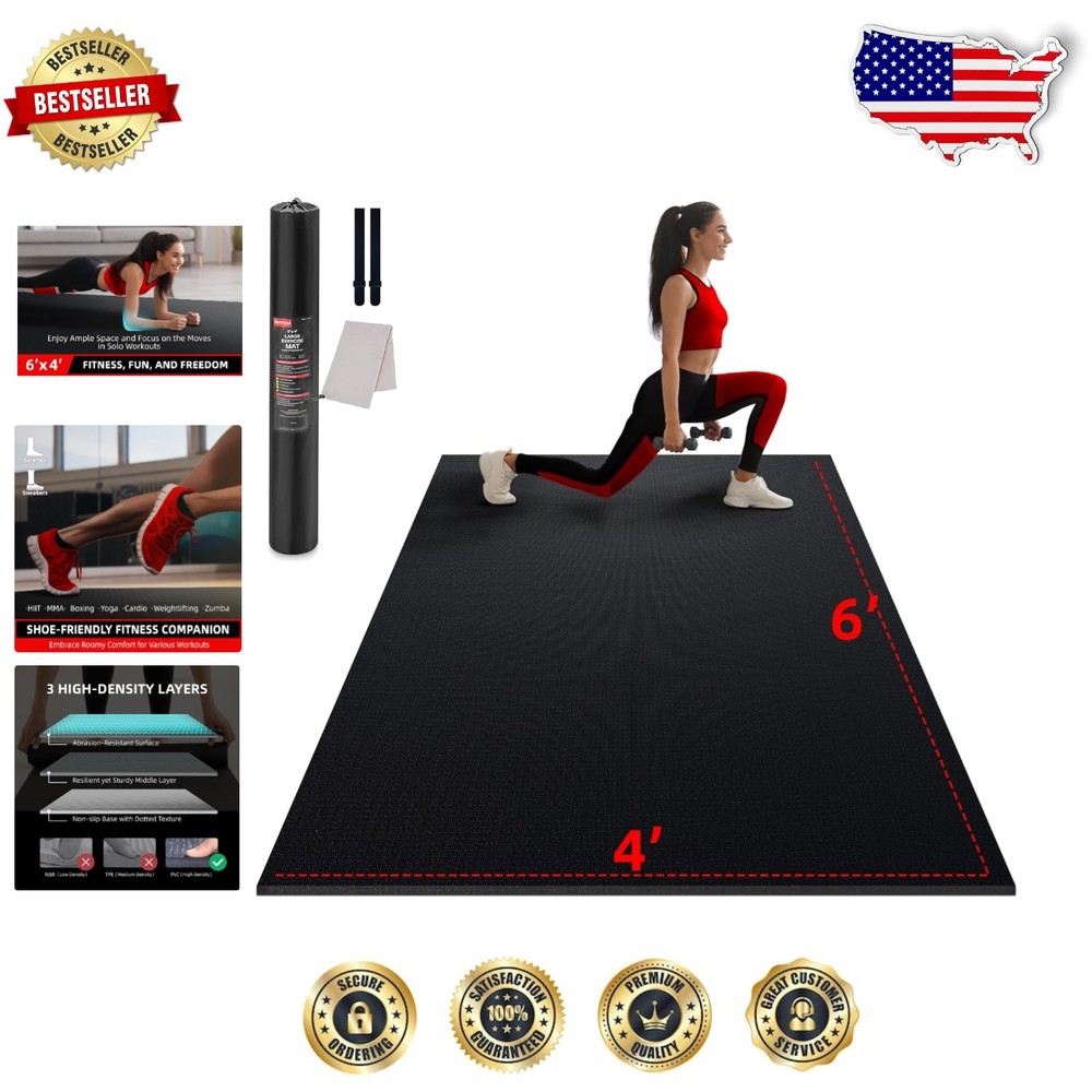 Lightweight 7mm Exercise Mat with Carrying Bag - Perfect for Home Gyms, 6' x 4'