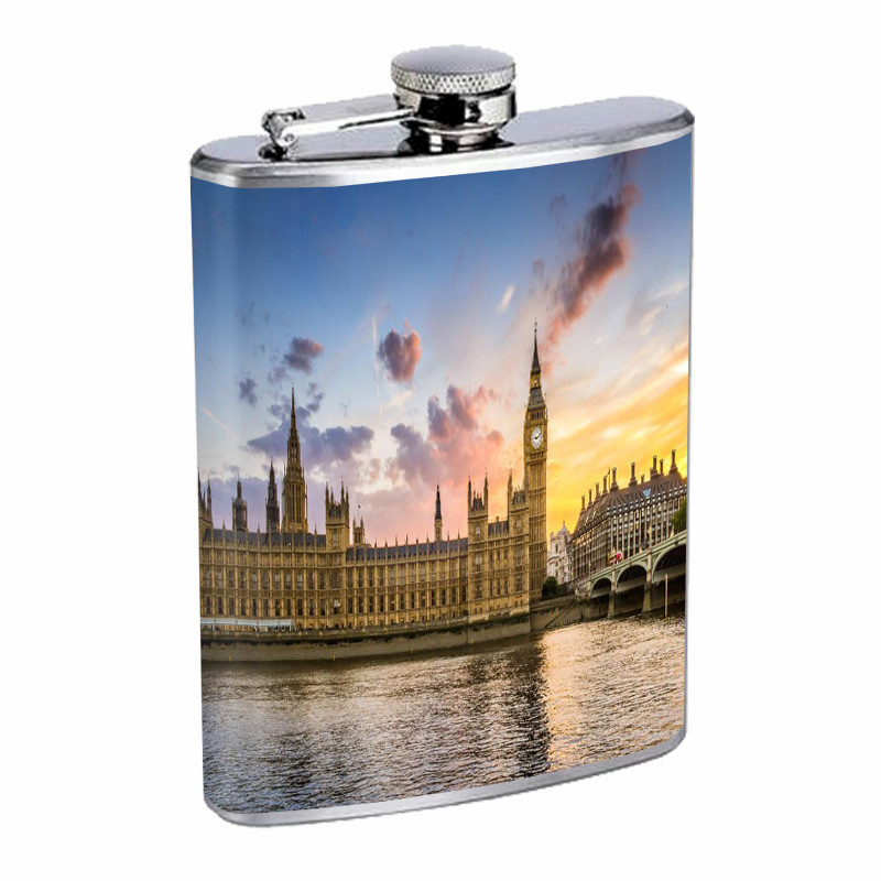 London England D1 Flask 8oz Stainless Steel Hip Drinking Whiskey