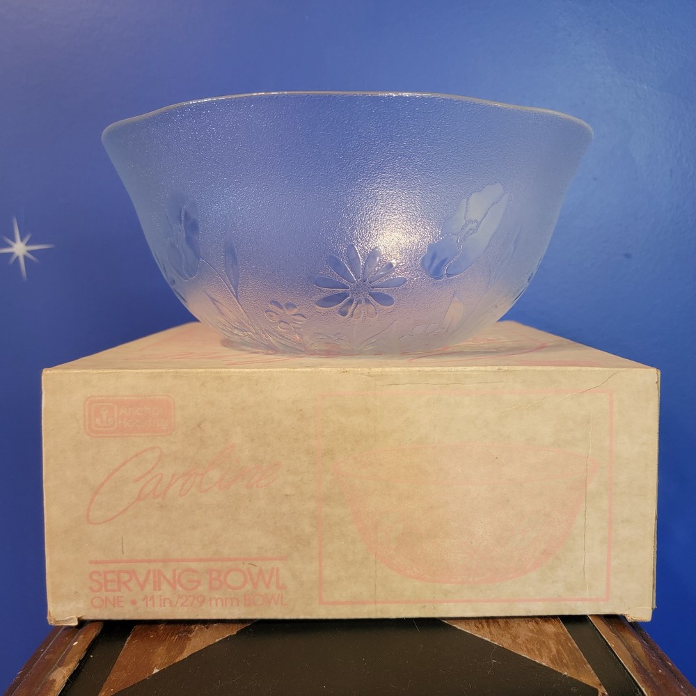 Vintage Anchor Hocking Caroline Textured Glass Salad Serving Bowl Flowers 11