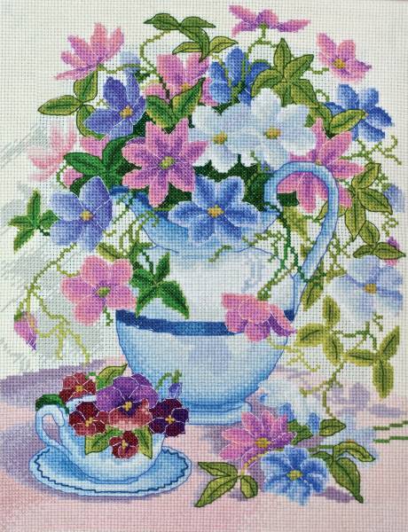Cross stitch kit - Lominis in a jug 23x30cm White Aida 14ct needlepoint kit