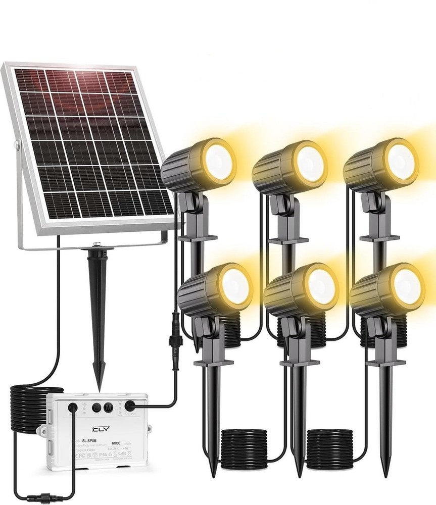 CLY 6 in 1 Solar Spot Lights Outdoor, 2700K Warm White Solar Spotlights Lands...