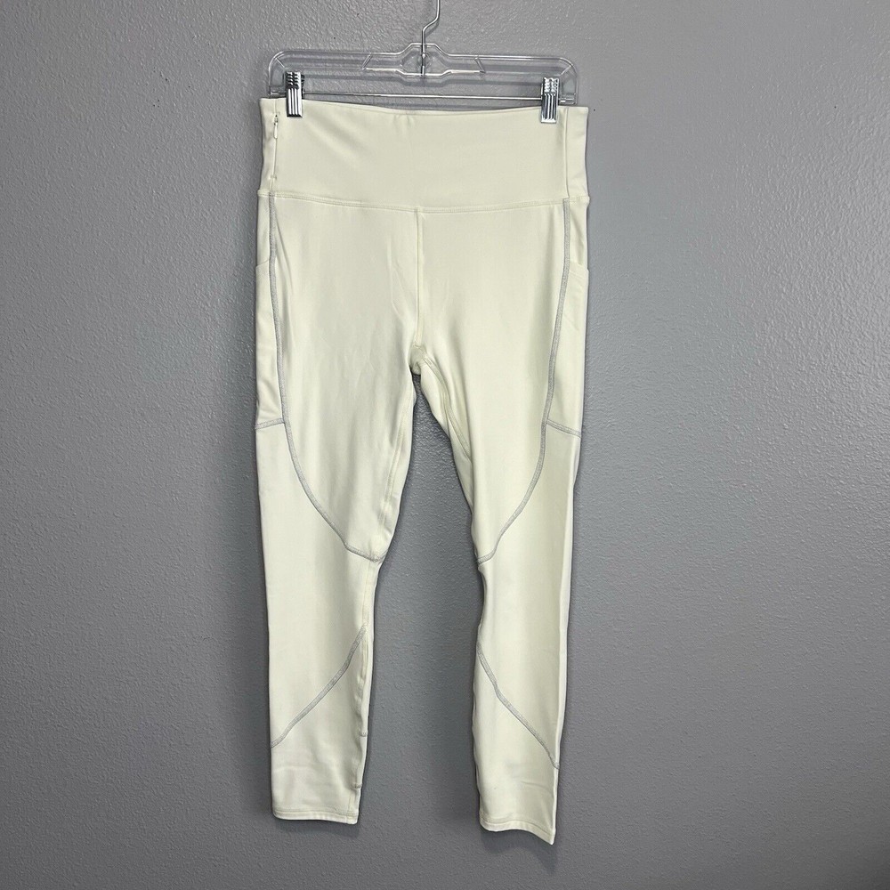Fabletics Womens Large Therma-Flex Pocket Legging Warm White Reflective Silver