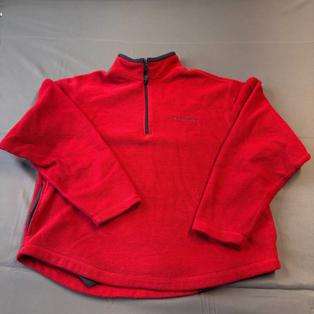 Old Navy Mens Fleece Pullover Size L Spell Out Y2K 1/4 Zip Pockets Casual