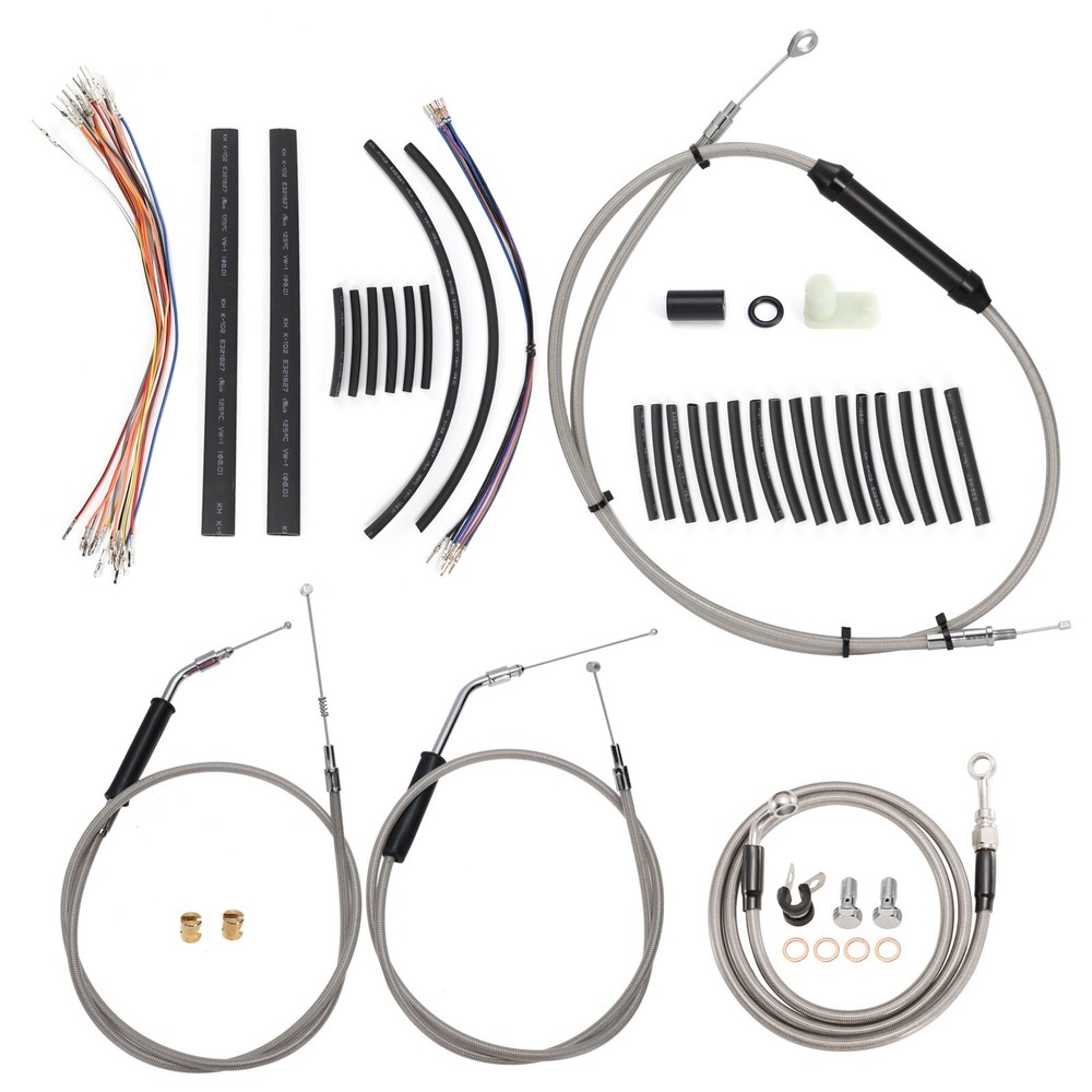 14” Bar Clutch Cable Brake Line Kit for Harley 07-13 Dyna Street Bob Super Glide
