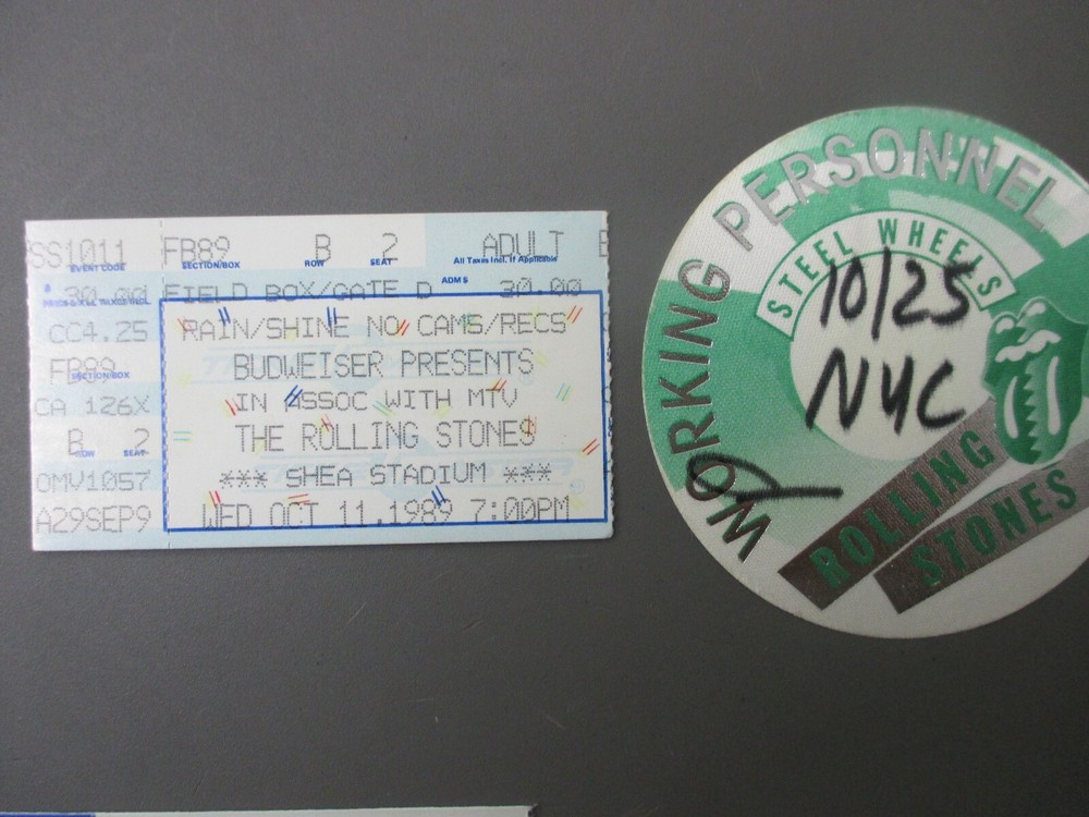Rolling Stones Concert Ticket stub Oct 11, 1989 Shea Stadium + Backstage pass !