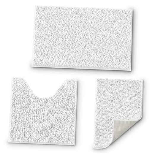 Bathroom Rug Set 3 Pieces Ultra Soft, Non Slip Chenille Bathroom Mats Set,