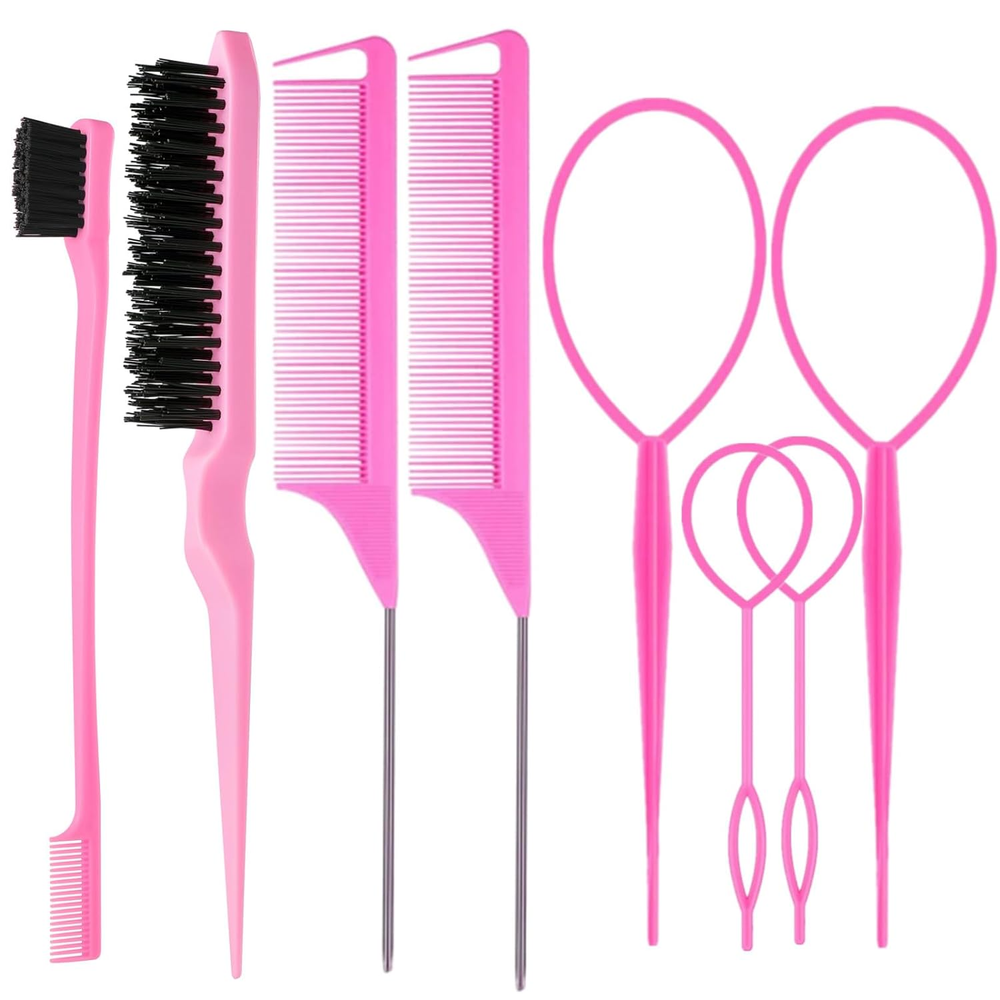 8Pcs Hair Brushes Set with 4Pcs Topsy Hair Tail Tools 1Pcs Bristle Teasing Ha...