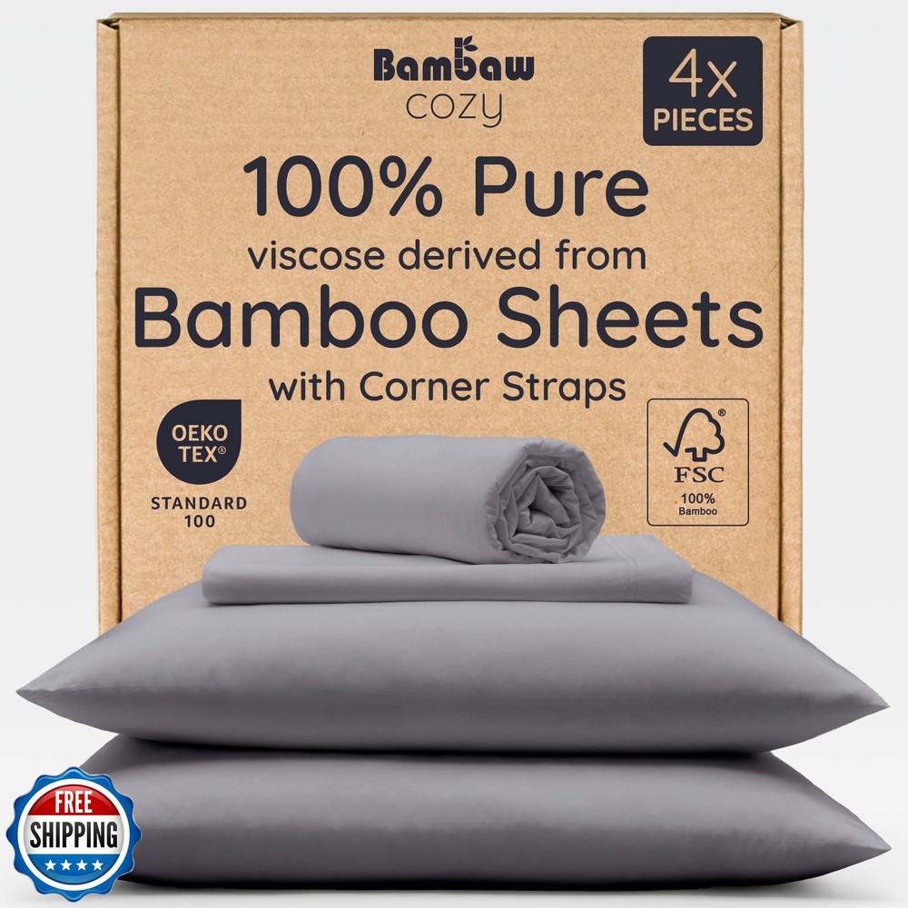 Bambaw King Size 4-Piece Sheet Set, 100% Bamboo Viscose Soft & Breathable
