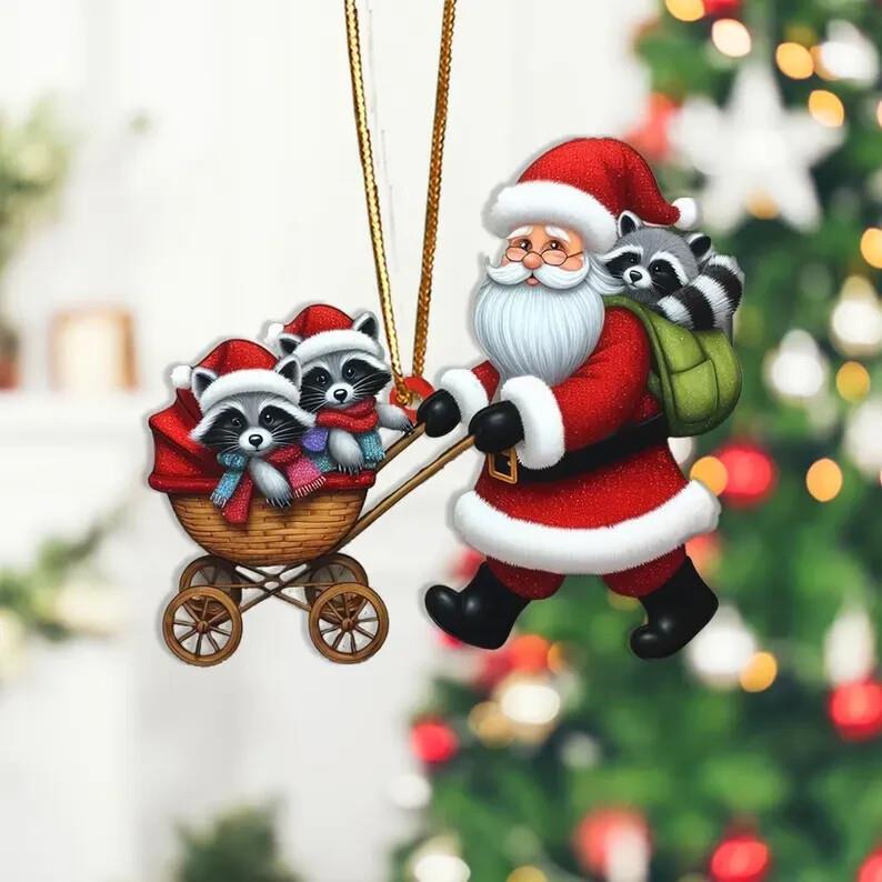 Santa With Raccoon Christmas Ornament  Raccoon Xmas Ornament Gift