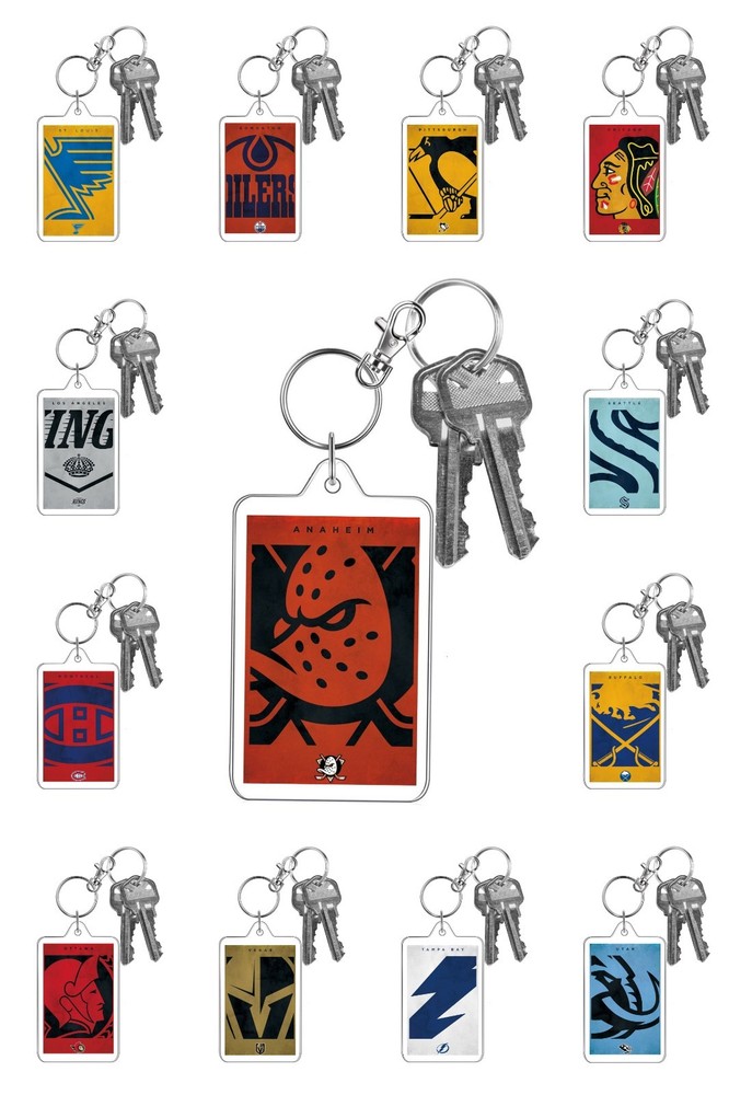 NHL Hockey Minimalist Distressed Art Style Team Logo Photo Keychain Badge Clip