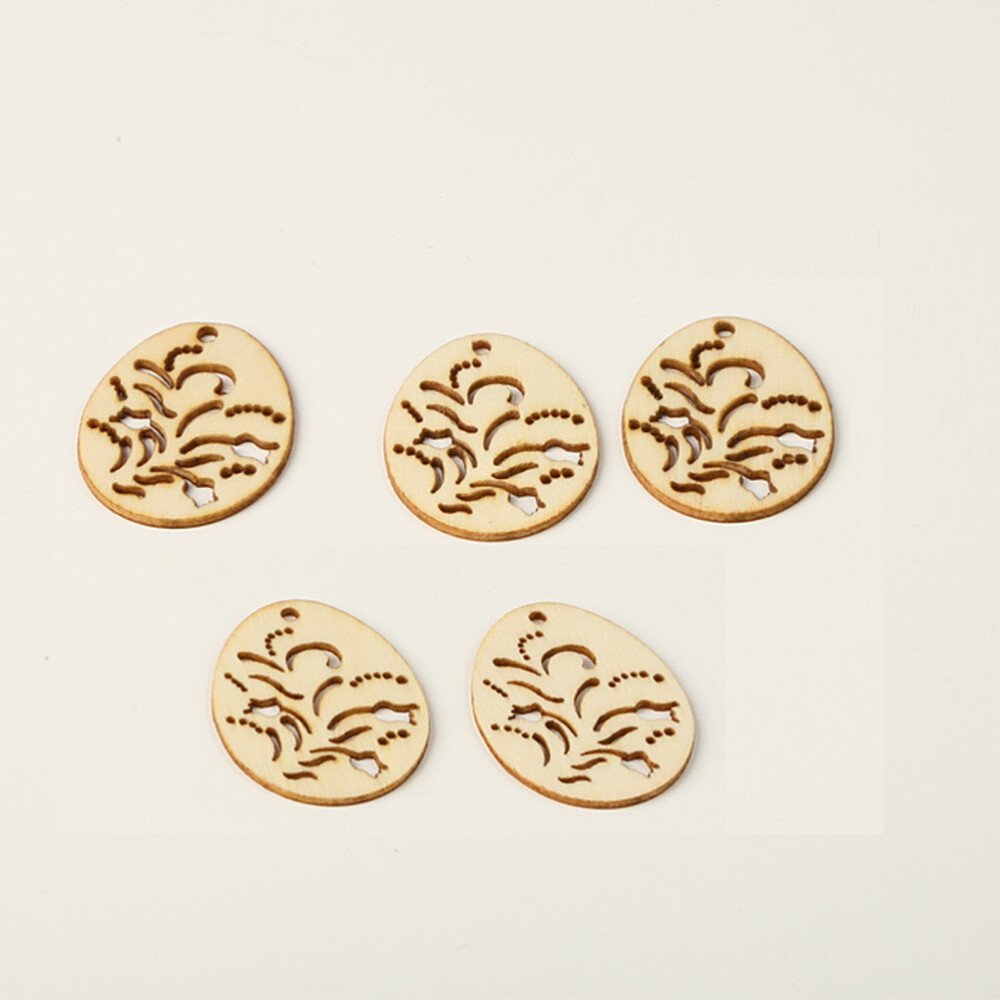 100pcs Easter Wood Cutout Slices Festival Wood Pendant Wooden Easter Eggs Chip