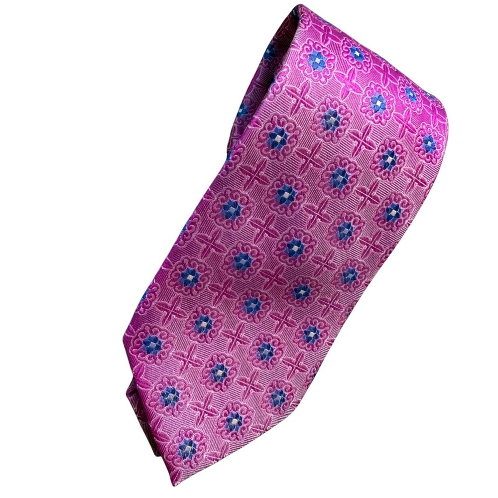 IKE by Ike Behar Mens Pink Blue Floral 100% Silk Tie New York