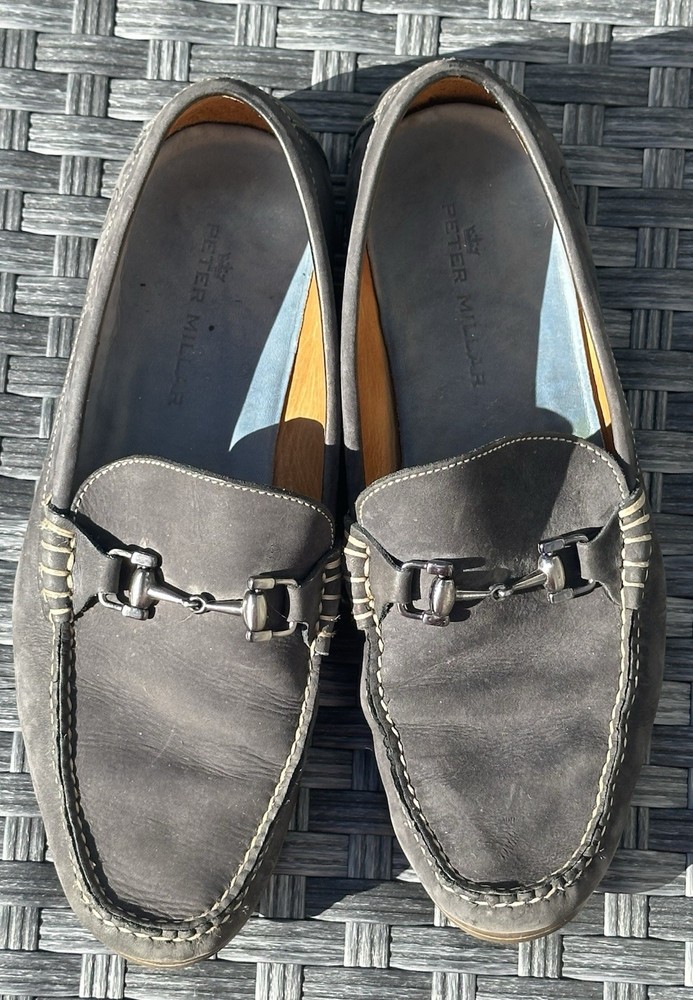 Peter Millar Mens Horse Bit Leather Loafers Gray Driving Shoes Slip On Size 10