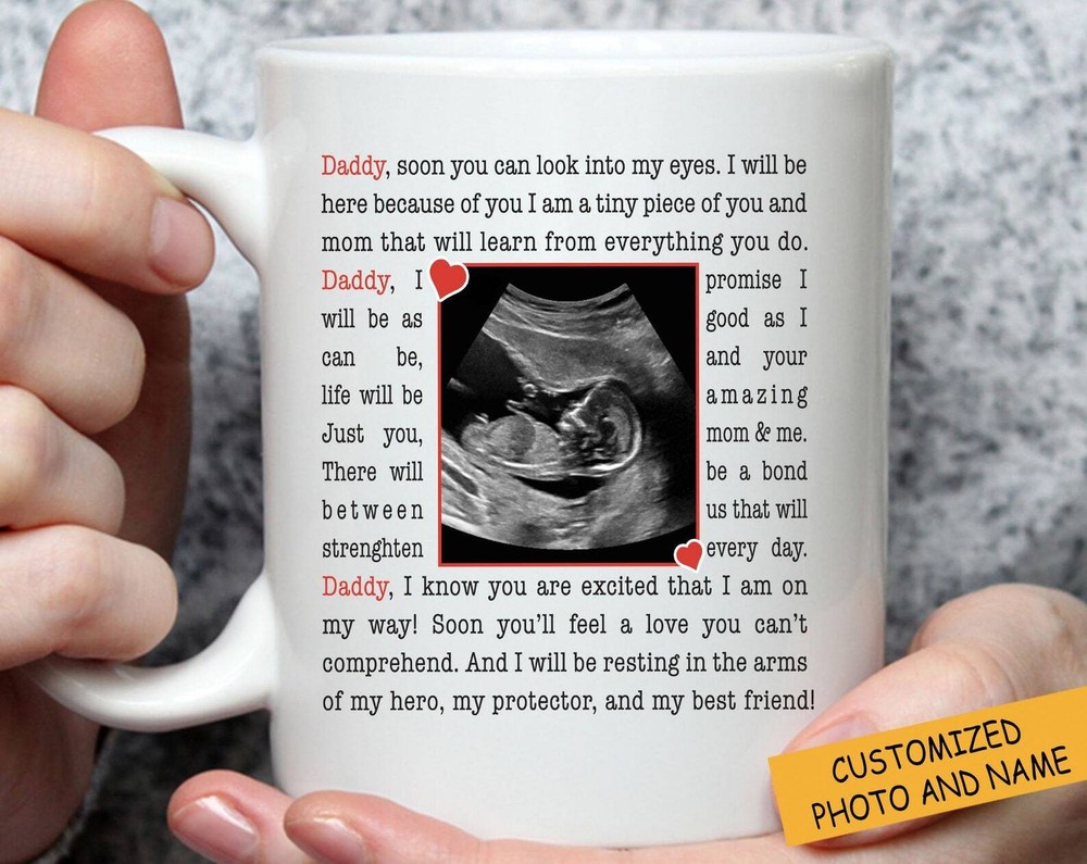 Love Word Dad Mug Custom Sonogram Mug Fathers Day Gift First Dad Mug New Baby