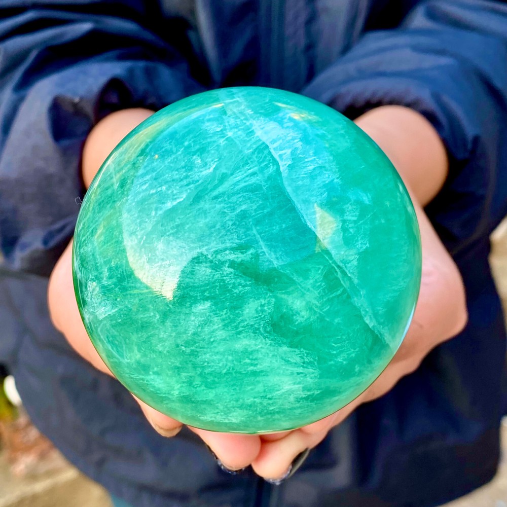 1.7LB natural Green fluorite ball quartz crystal Sphere Reiki energy healing