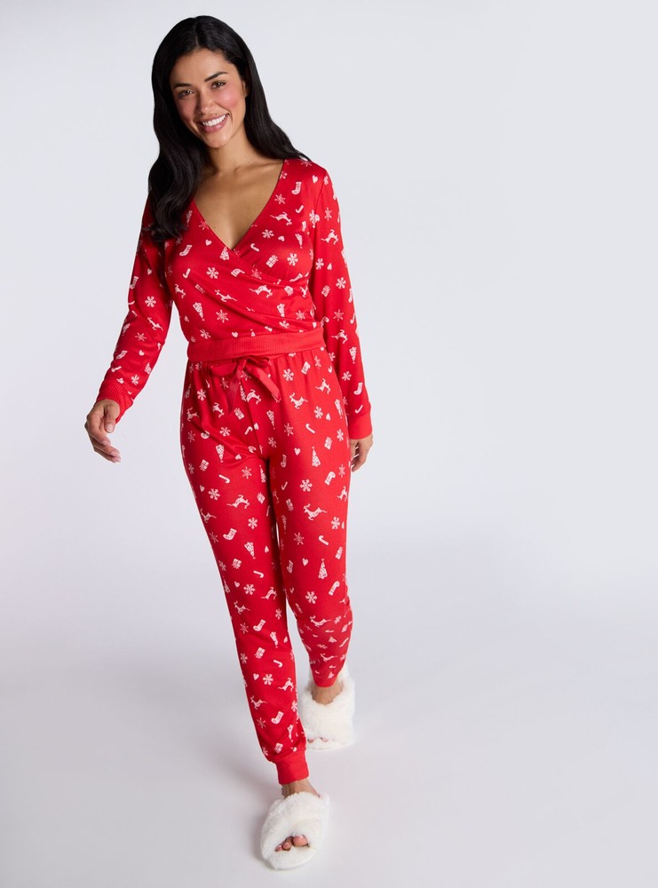 Boux Avenue Pyjama Set Women's Christmas Soft Touch Wrap Over Ladies Nightwear