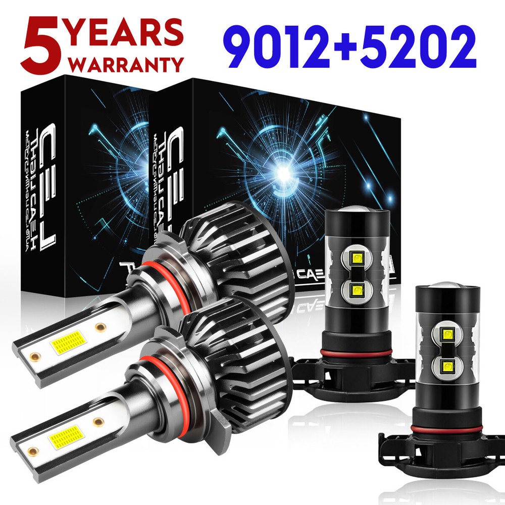 2014-2015 Jeep Cherokee LED Headlight & Fog Light Bulb Combo 6000K 9012 5202