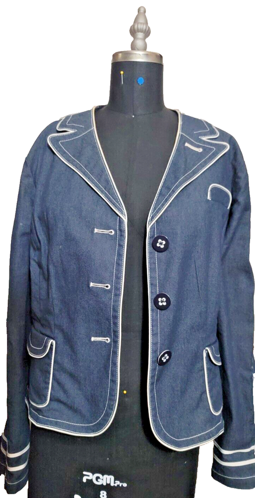 Work to Weekend Stretch Denim Blazer – Women’s Size 14, Blue Jean Jacket with Wh