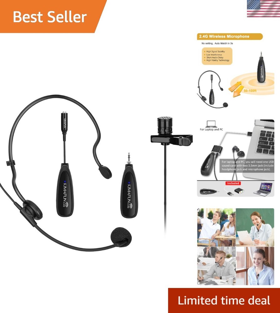 2.4G Wireless Microphone System with Transmitter Receiver Headset and Lavalier for Teachers