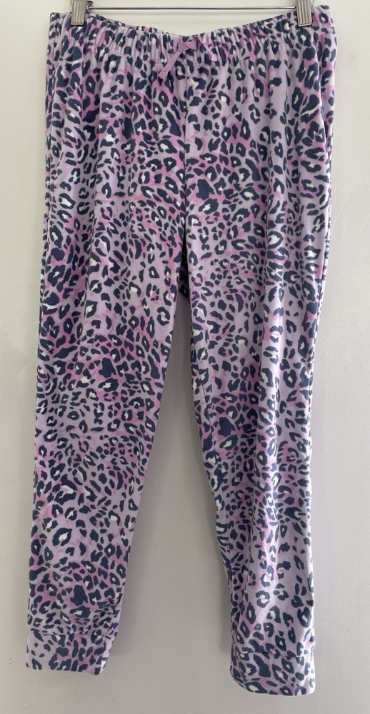 Wonder Nation Women's Leopard Print Cozy Fleece Pull On PJ Pants Purple L Plus