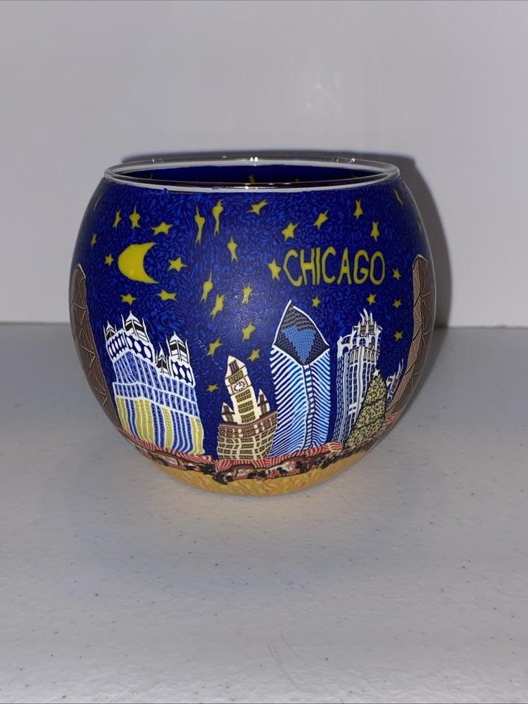 LEUCHTGLAS German Tea Light Candle Holder Painted Chicago Scene