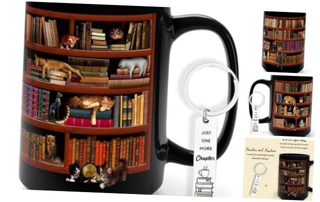 Library Bookshelf Coffee Mug Gifts for Book Lovers, Readers, Bookish, 15Oz