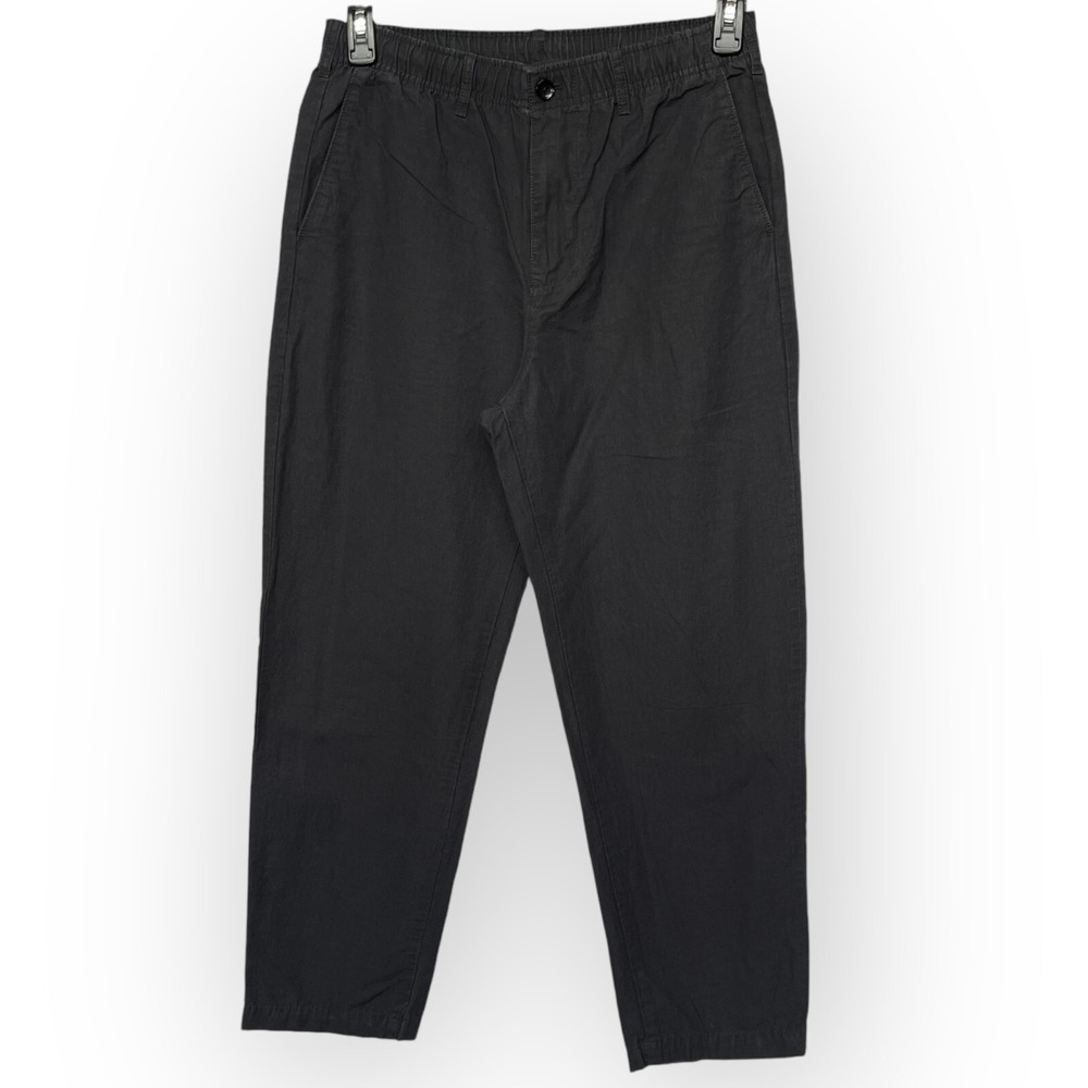 Gap Women Relaxed Tapered Pants Size S Black Pockets Cotton Linen Elastic Waist