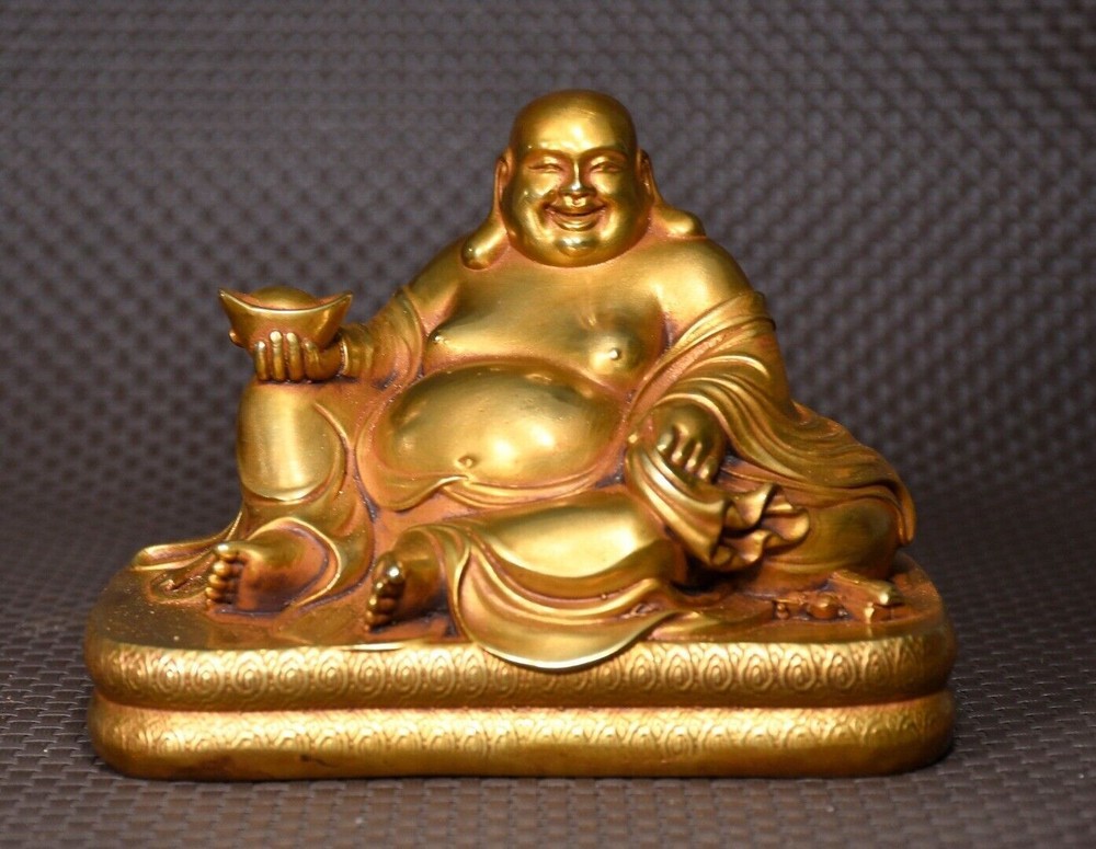 5.1 inch antique Tibetan Buddhist gilt bronze Maitreya Buddha temple statue