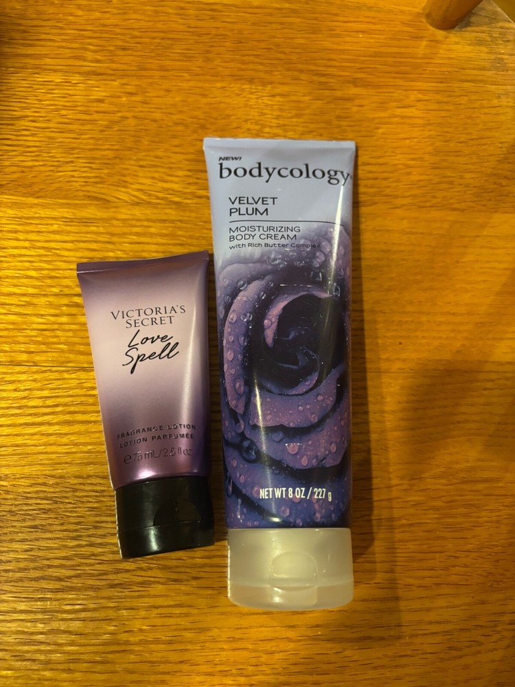 Victorias Secret Love Spell Lotion 2.5 FL OZ Bodycology Velvet Plum Lotion 8OZ