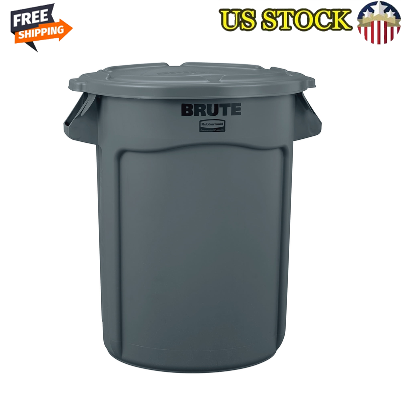 32-Gallon Brute Trash Can W/ Lid Grey Outdoor Garage New Comfort Reinforced Base