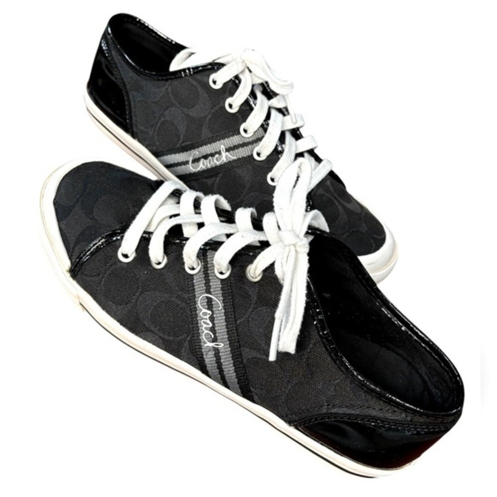 COACH Folly Womens Black White Gloss Heel Logo Sneakers Size 9.5B