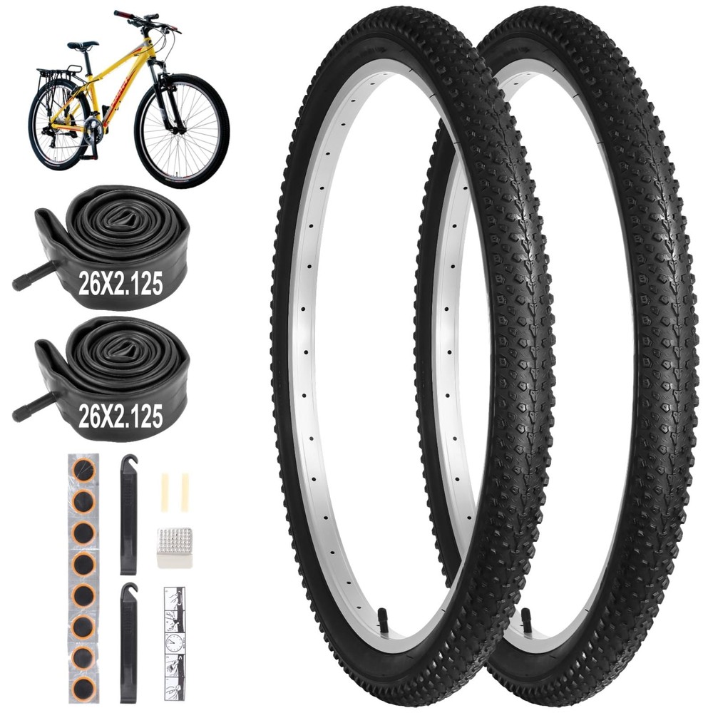 26x2.125 MTB Tires – 2-Pack Puncture-Proof with Inner Tubes & Repair Kit