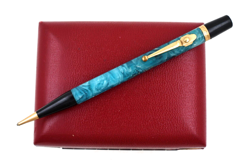 Vintage Autopoint Mechanical Pencil Blue & White Cracked Ice RARE