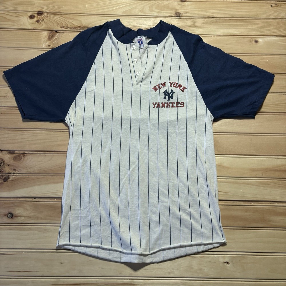 Vintage 80s New York Yankees MLB Pinstripe Ringer Tee Size S/M