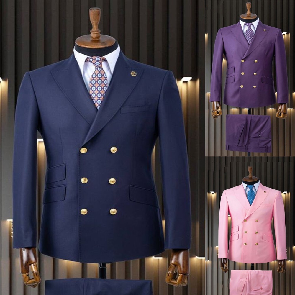 Elegant Men’s Double-Breasted Peak Lapel Suit for Wedding Business and Formal Events