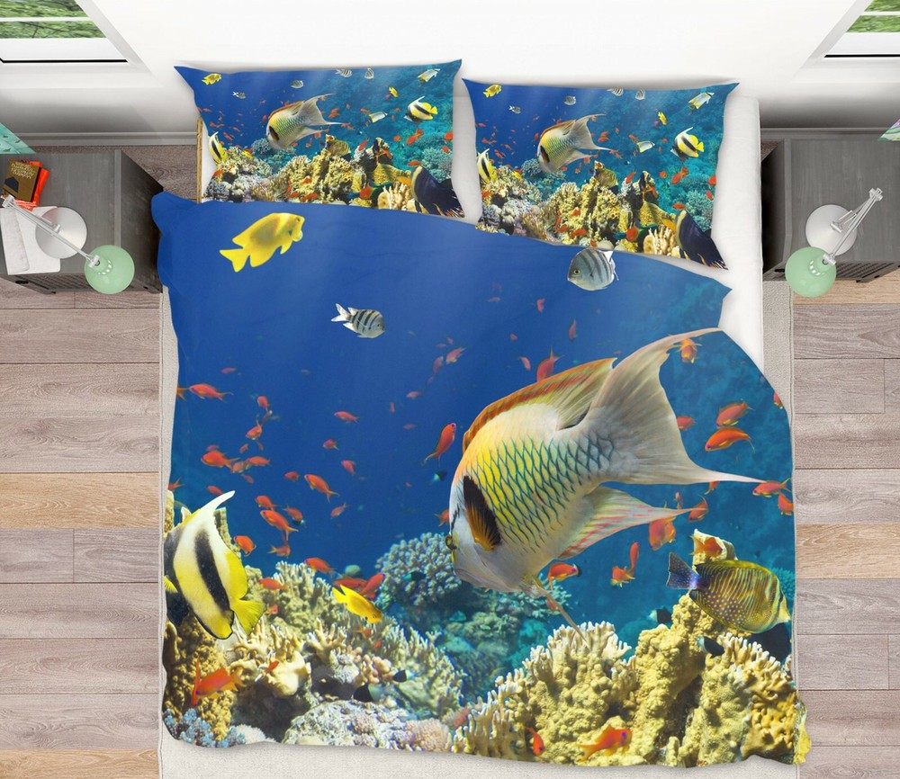3D Ocean Fish ZHUA669 Bed Pillowcases Quilt Duvet Cover Set Queen King Amy