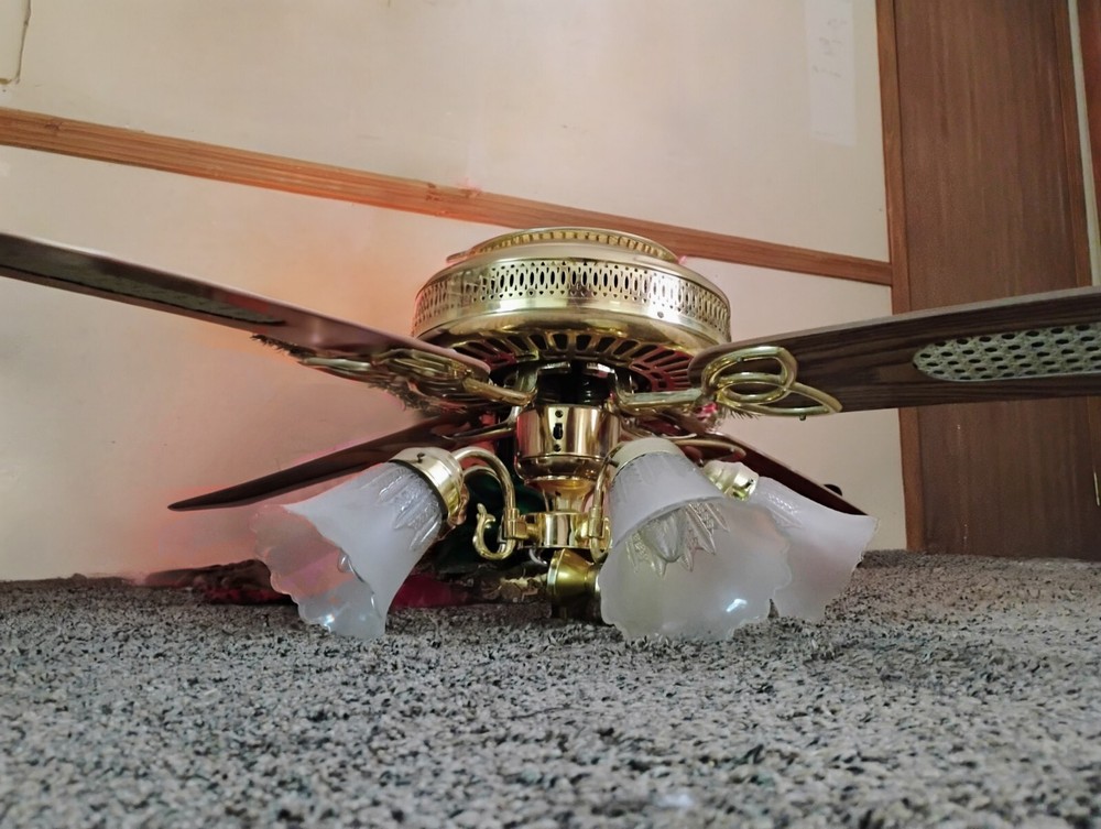 7233800 Vintage Indoor Ceiling Fan with Light, 52 Inch, Polished Brass