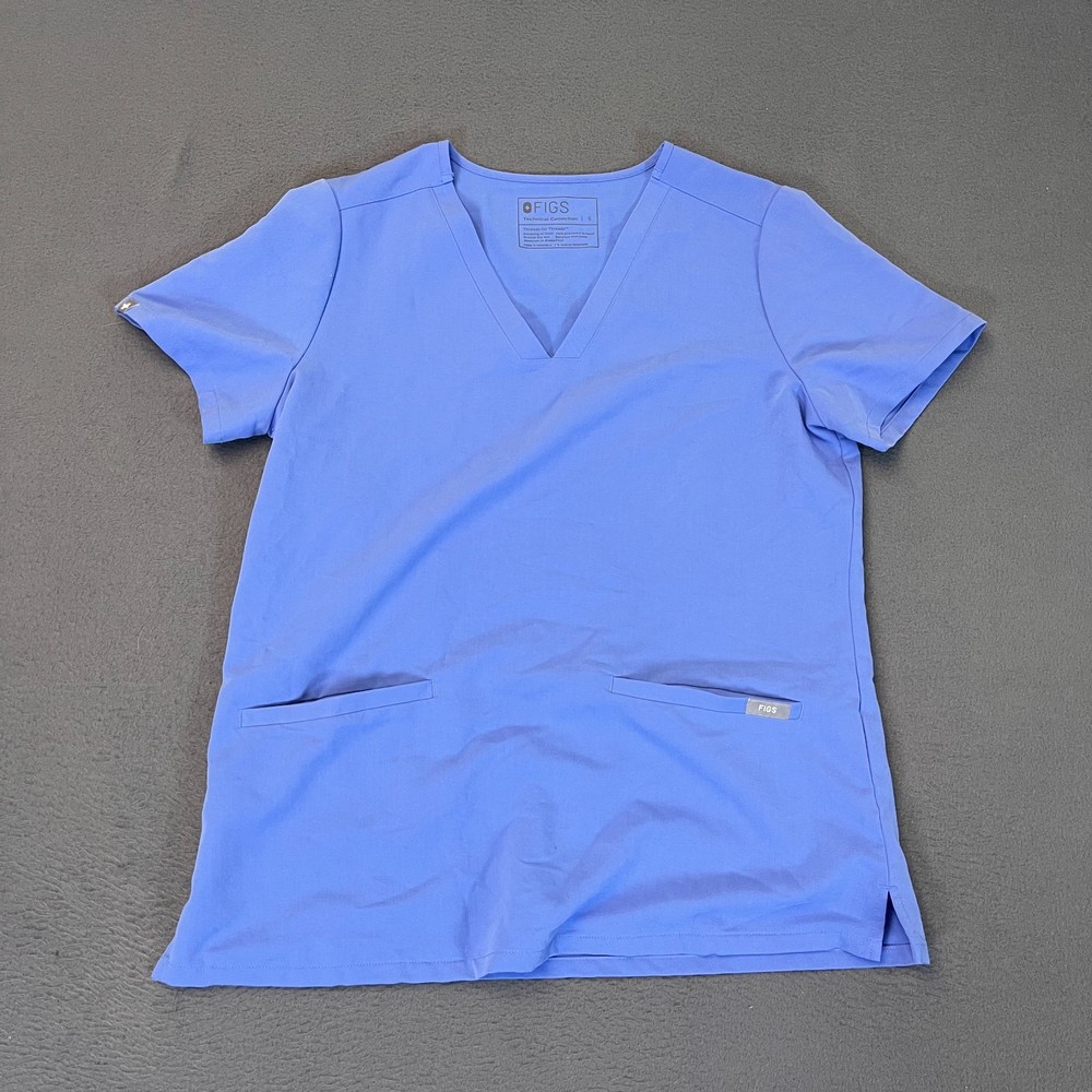 FIGS Casma Scrub Top Women’s Small Blue Technical Collection Front Pockets Nurse