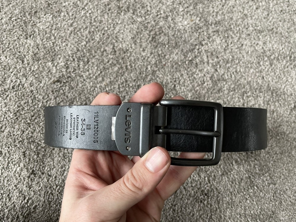 Levis Leather Belt Mens Medium 34 36 Black Brown With Buckle Smooth Dress Work