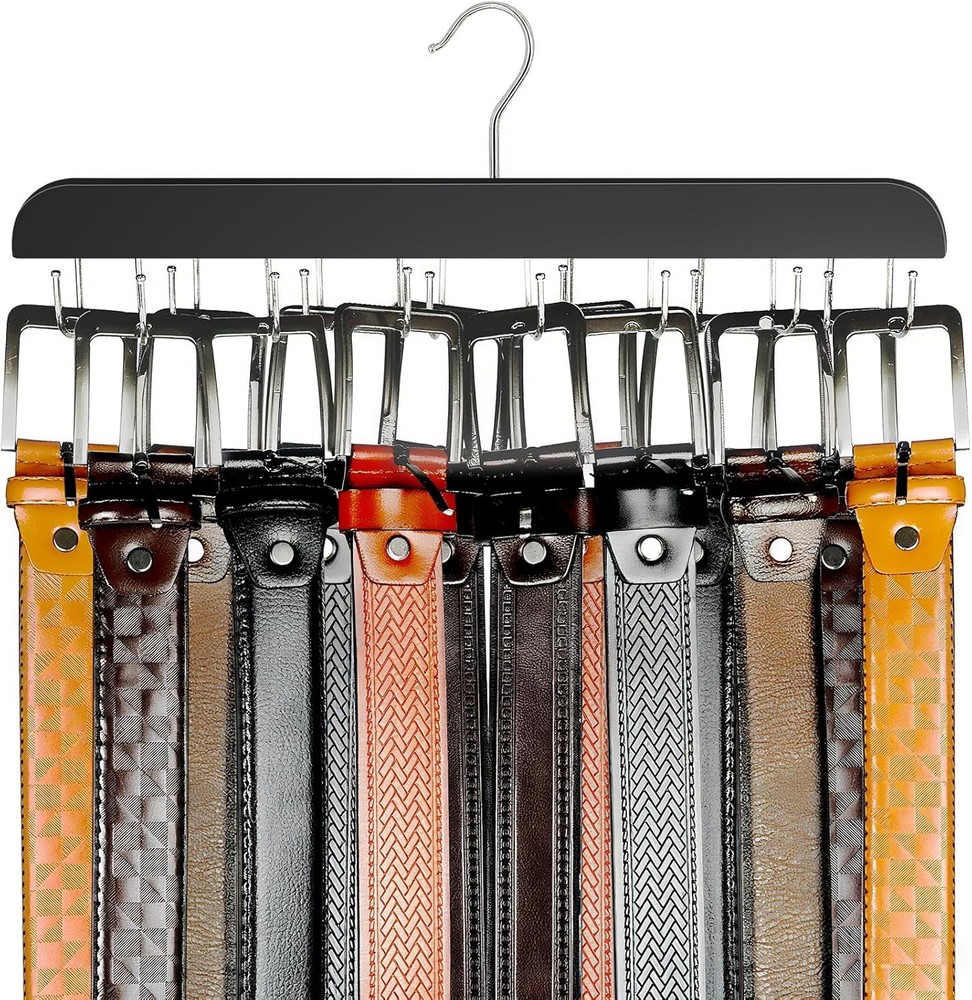 14 Hooks 2 in 1 Belt Tie Hanger，Belt Hanger for Closet, Rotatable Belt Rack